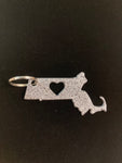 Massachusetts with Heart Metal Keychain