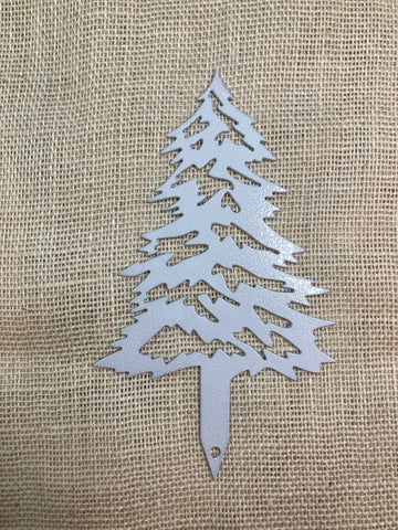 Pine Tree with Snow Metal Yard Stake (set of 4)