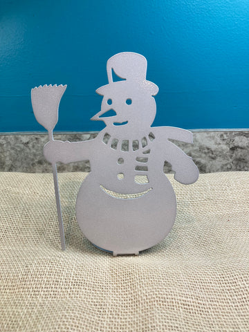 Snowman with Broom Metal Stand Up (set of 4)