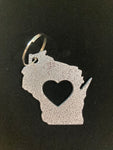 Wisconsin with Heart Metal Keychain