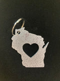 Wisconsin with Heart Metal Keychain