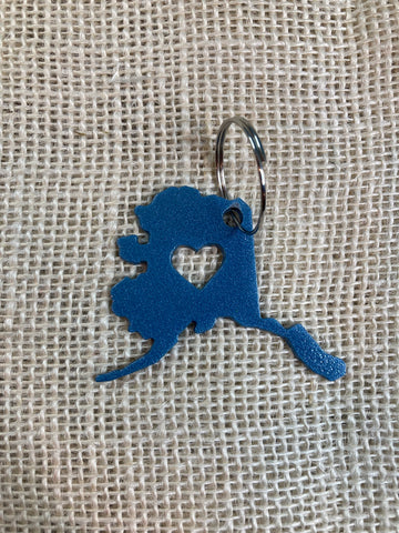 Alaska with Heart Metal Keychain