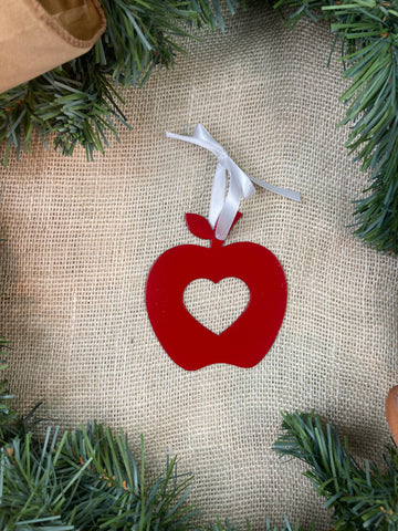 Apple with Heart Metal Ornament
