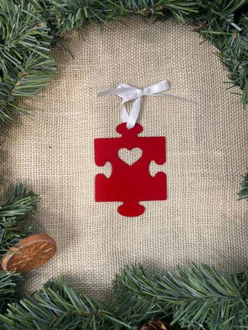 Puzzle Piece with Heart Metal Ornament