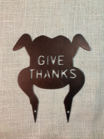 Give Thanks - Cooked Turkey Metal Yard Stake (set of 2)