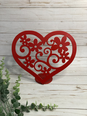 Heart with Flower Metal Stand Up (set of 2)