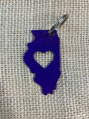 Illinois with Heart Metal Keychain