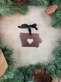 Iowa with Heart Metal Ornament