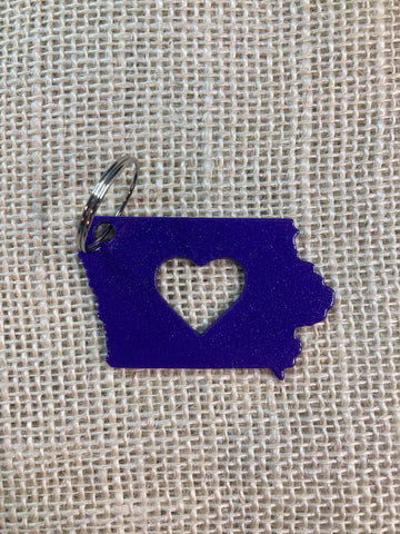 Iowa with Heart Metal Keychain