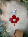 Maple Leaf with Heart Metal Ornament