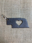 Nebraska with Heart Metal Keychain