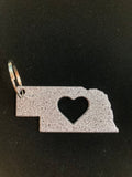 Nebraska with Heart Metal Keychain