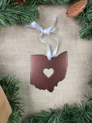 Ohio with Heart Metal Ornament