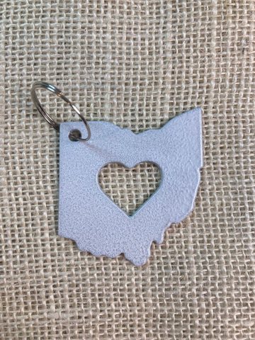 Ohio with Heart Metal Keychain