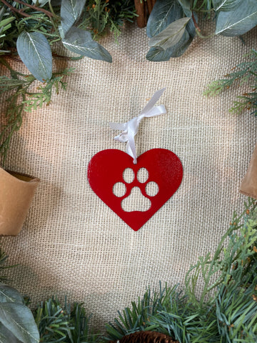 Paw Print in Heart Metal Ornament