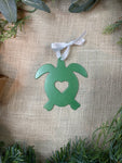 Sea Turtle with Heart Metal Ornament