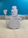 Snowman with Broom Metal Stand Up (set of 4)