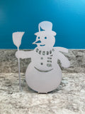 Snowman with Broom Metal Stand Up (set of 4)