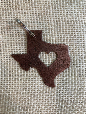 Texas with Heart Metal Keychain