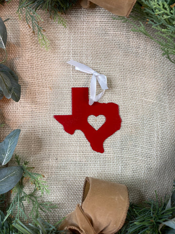 Texas with Heart Metal Ornament