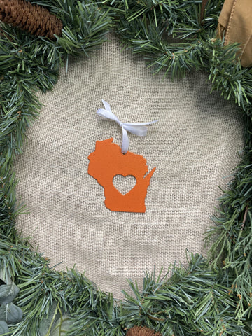 Wisconsin with Heart Metal Ornament